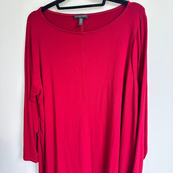 Eileen Fisher Dark Red Tunic 1X Plus Size Top Long Sleeves Stretch Comfort Fall - Picture 2 of 6